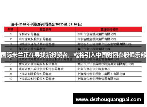 国际米兰正在寻找新投资者，或将引入中国财团参股俱乐部